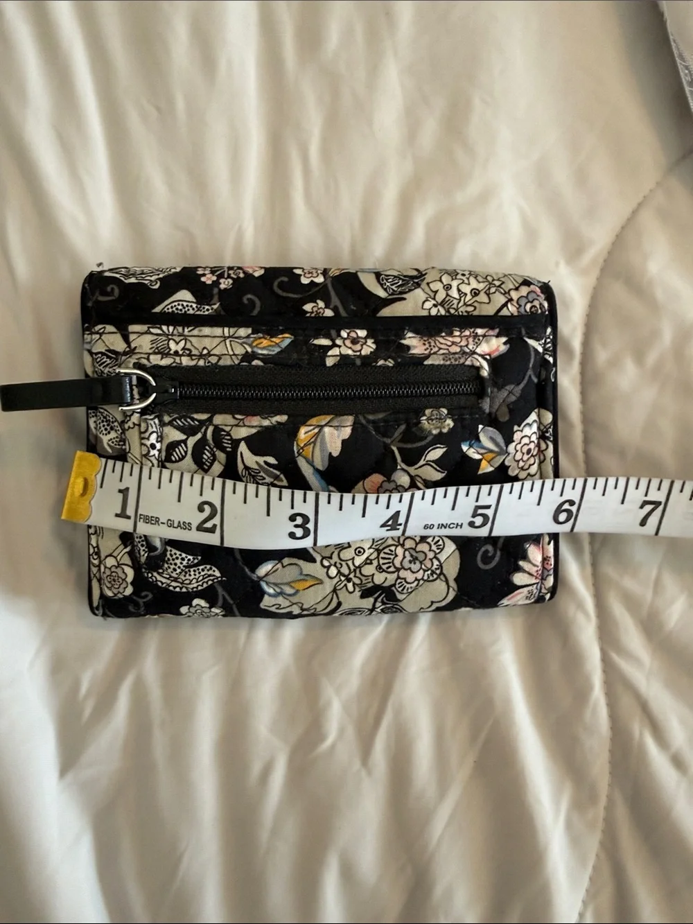 Vera Bradley Black Quilted Floral Fold-Over Travel Cosmetic Pouch